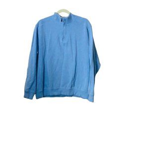 Tasso Elba Men Large Blue 100% Cotton 1/4 Zip Pullover Sweatshirt Sweater